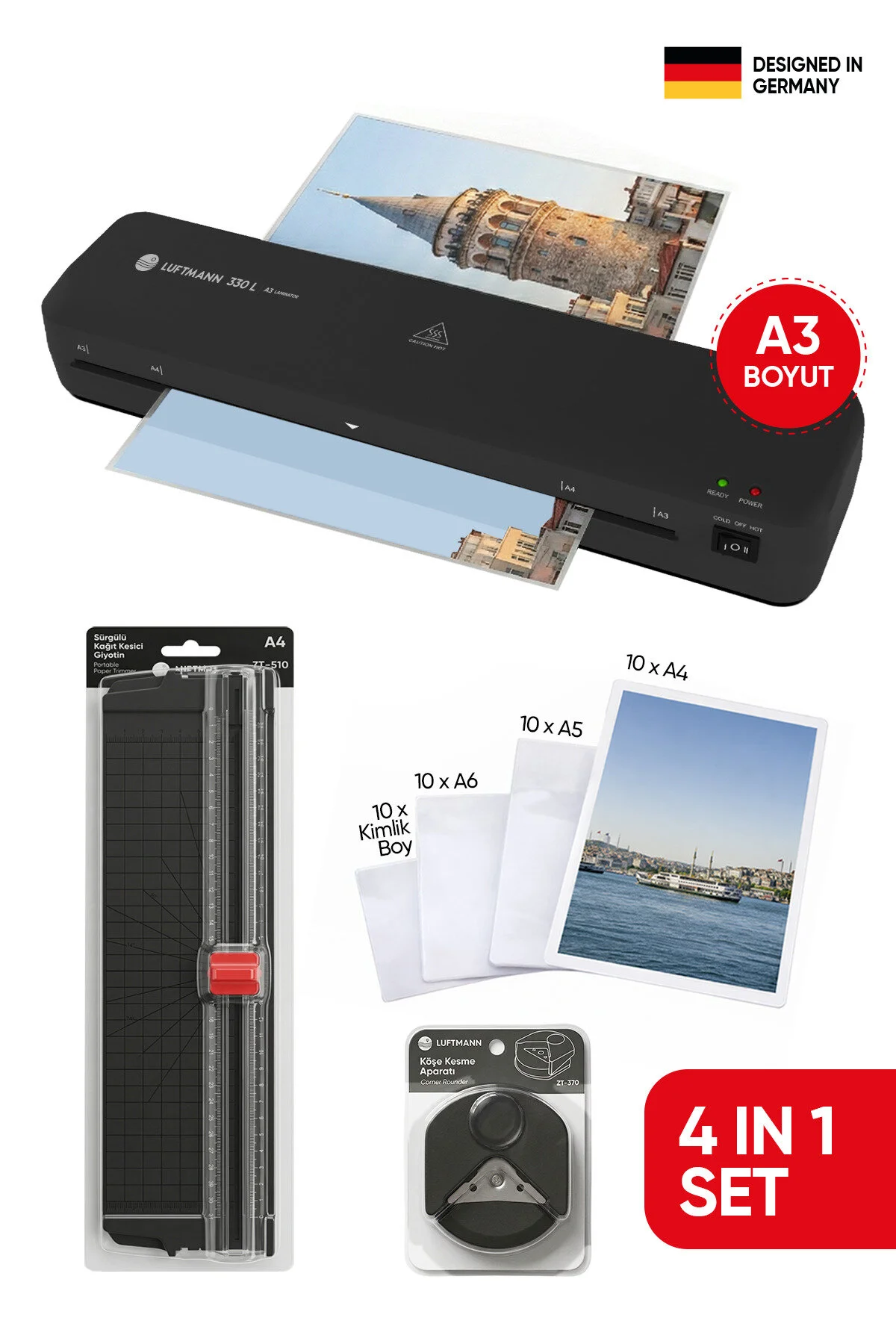 330 L A3 Laminasyon Makinesi 4in1 Set - 40 Adet Laminasyon Filmi